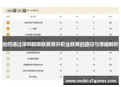 如何通过深圳超级联赛晋升职业联赛的路径与策略解析